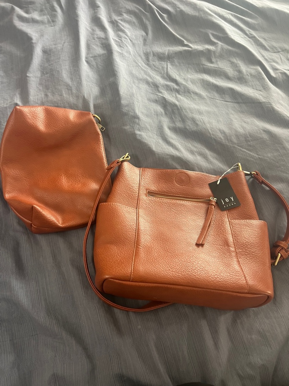 Tan Leather Crossbody Bag with Pouch